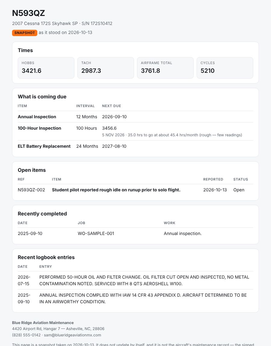Owner status page
