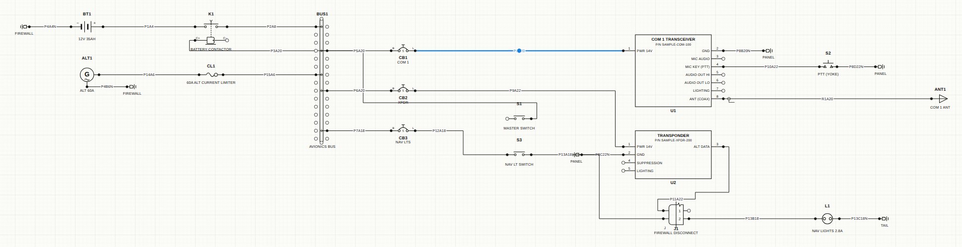 Sample wiring diagram drawn in GA Wire Helper