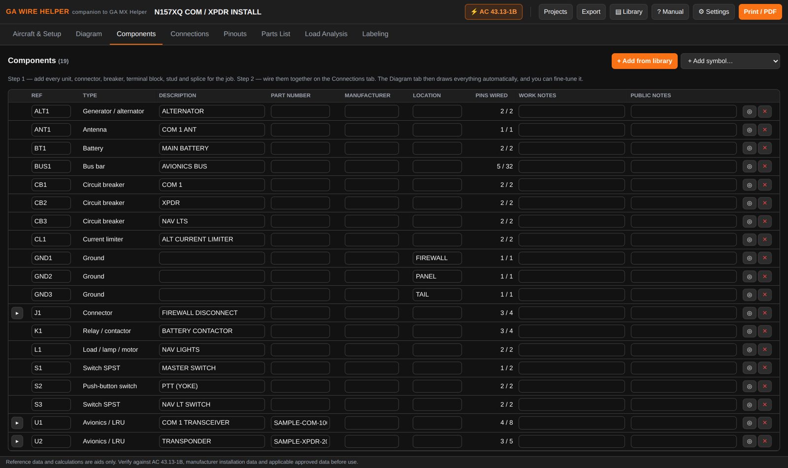 Components tab