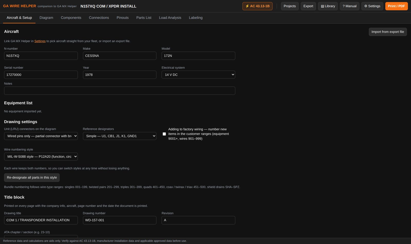 Aircraft & Setup tab